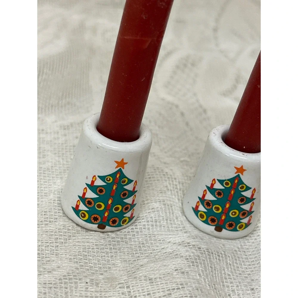 Vintage Christmas Candle Holders Ceramic‎ Tree Decor Set of 4 w Candle